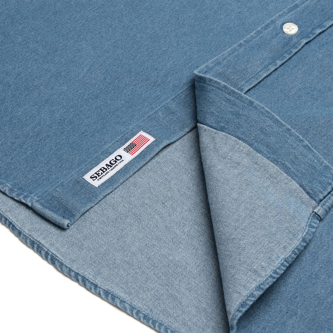 Chemise boutonnée en jean unisexe bleu indigo style yachting main