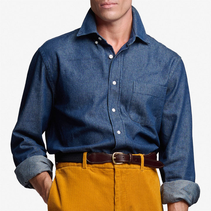 Dark Blue Unisex Yachting Button-Down Denim Shirt 5