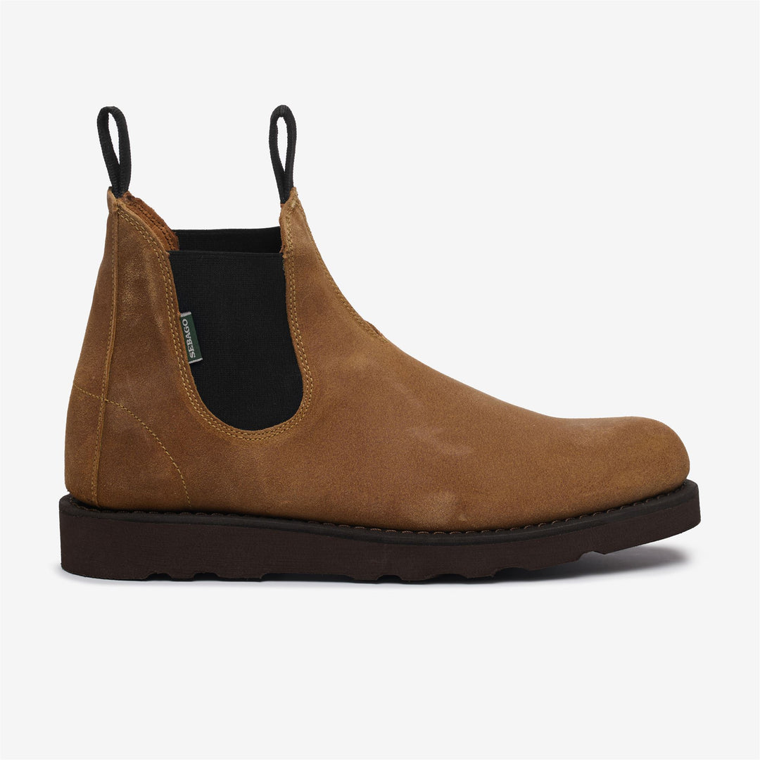 Beige Yellow Men's Suede Ankle Boots with Elastic Side Panels 01