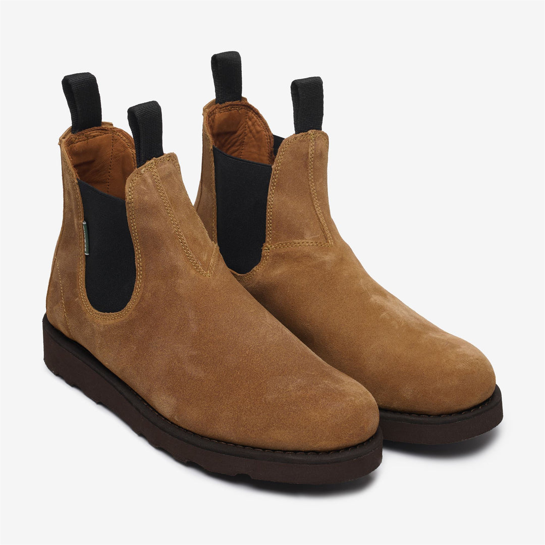 Beige Yellow Men's Suede Ankle Boots with Elastic Side Panels main