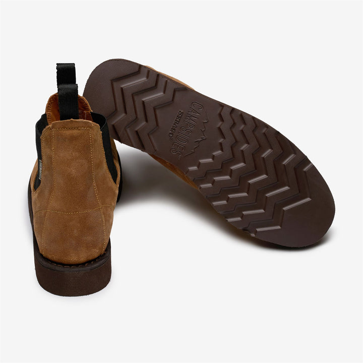 Bottines en daim beige et jaune pour homme avec empiècements latéraux élastiques 4