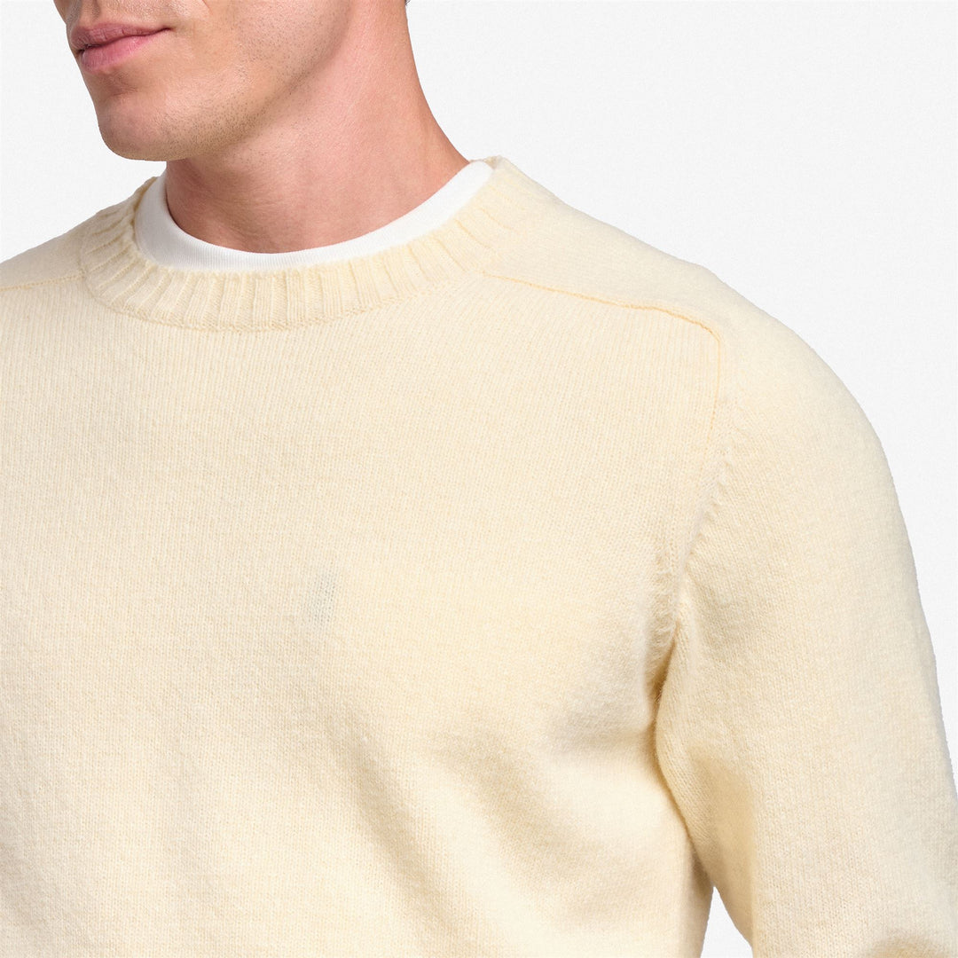 Jersey unisex beige de lana premium con ribetes de canalé main