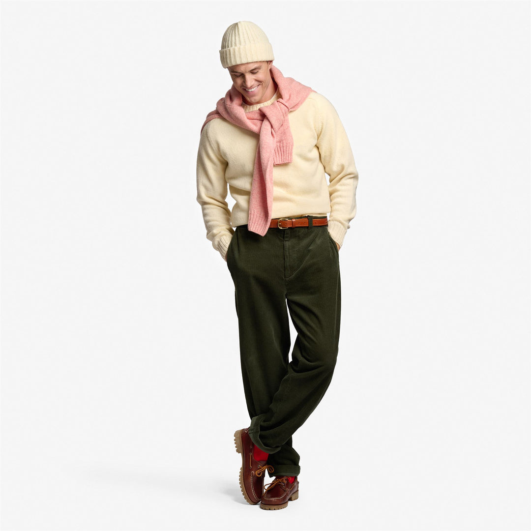 Jersey unisex beige de lana premium con ribetes de canalé main