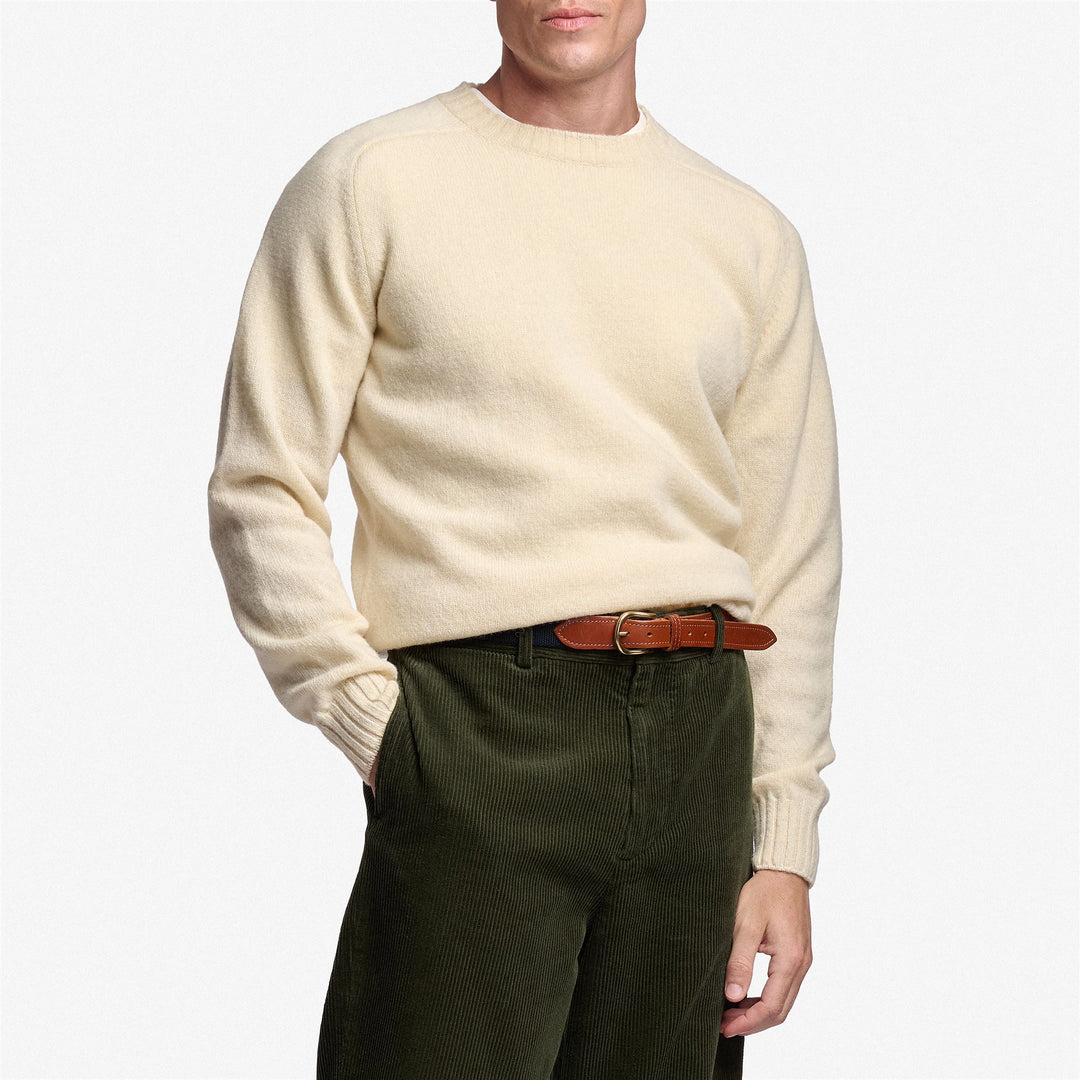 Jersey unisex beige de lana premium con ribetes de canalé main