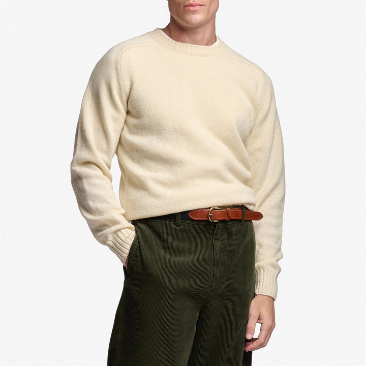 Jersey unisex beige de lana premium con ribetes de canalé 3