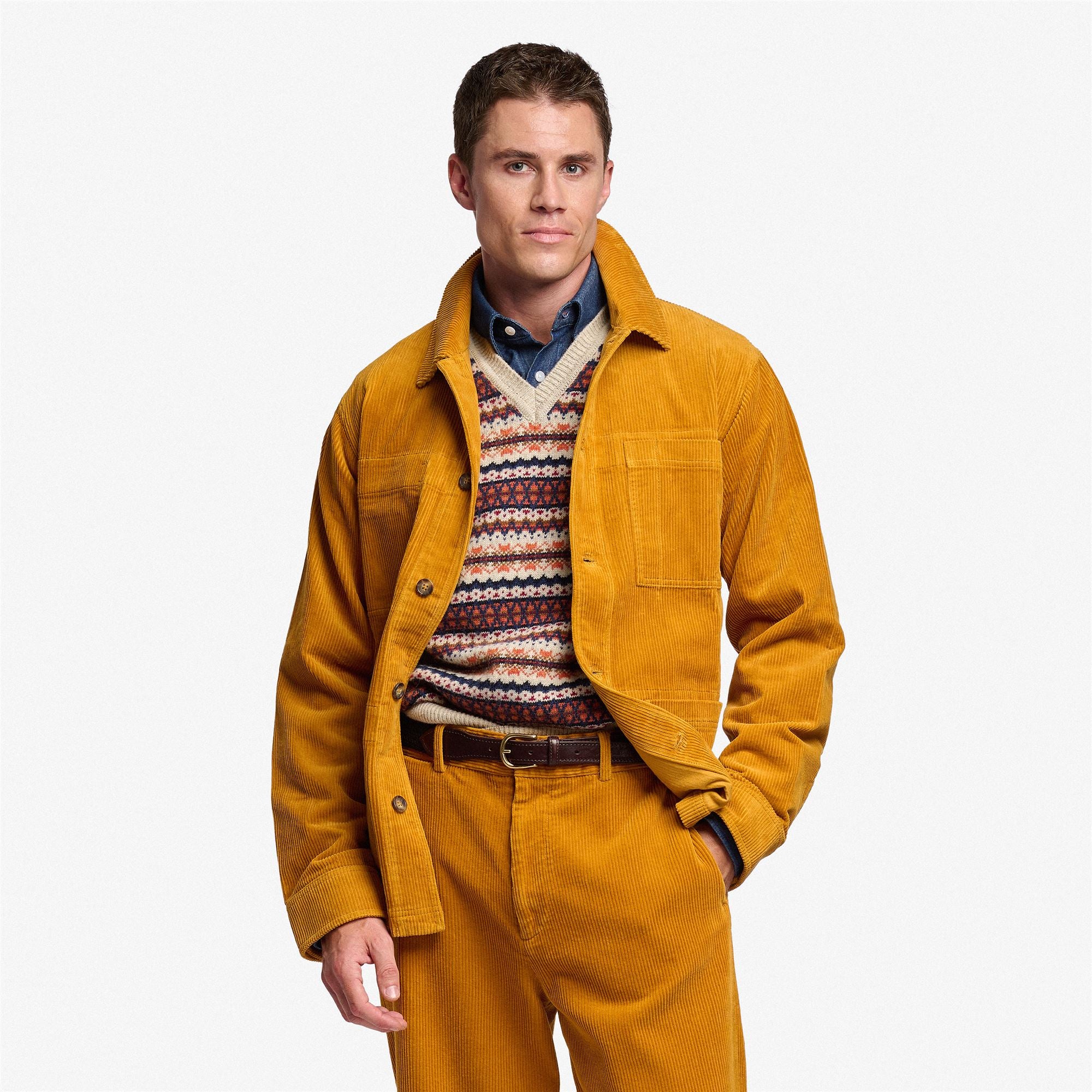 Yellow tan Unisex Corduroy Work Jacket with Pockets | Sebago