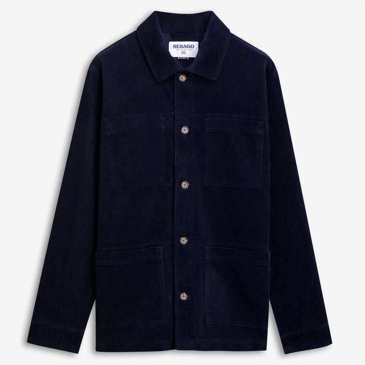 Chaqueta de trabajo unisex de pana azul oscuro de longitud media 1