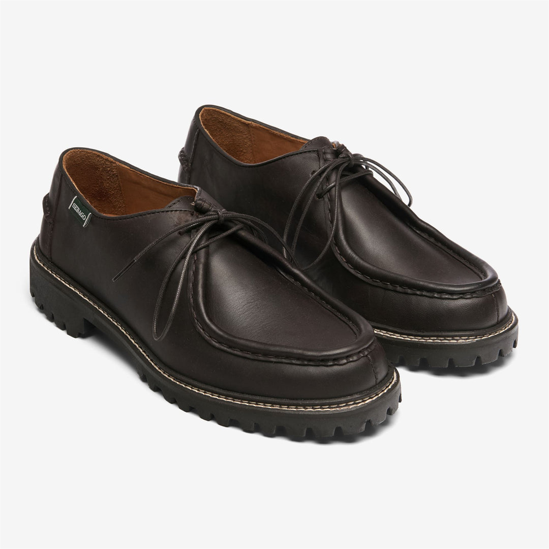 Dark brown Men's Leather Moccasin Docksides with Hand-Stitched Trims main