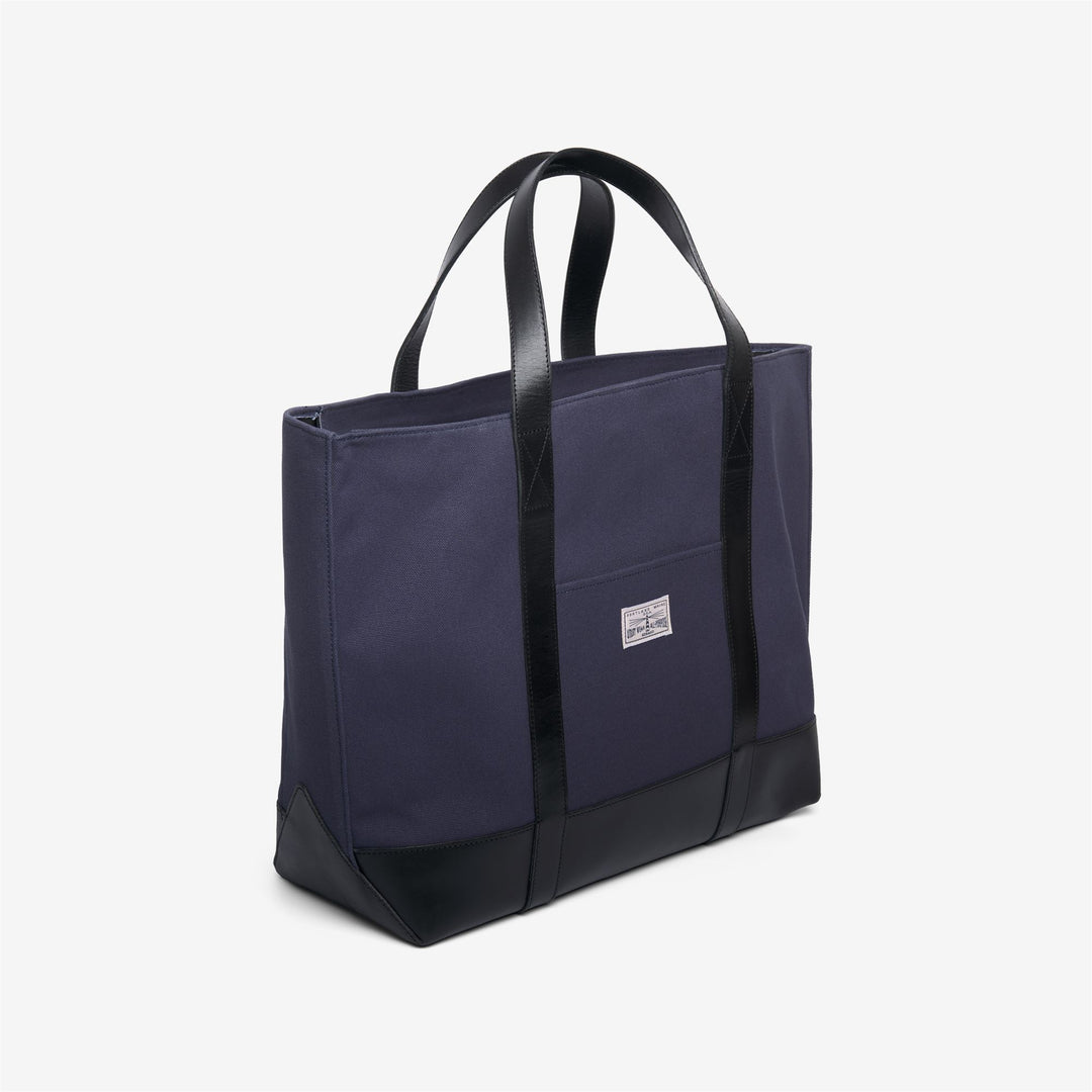 Blue-black Unisex Leisure Tote Bag with Leather Handles main