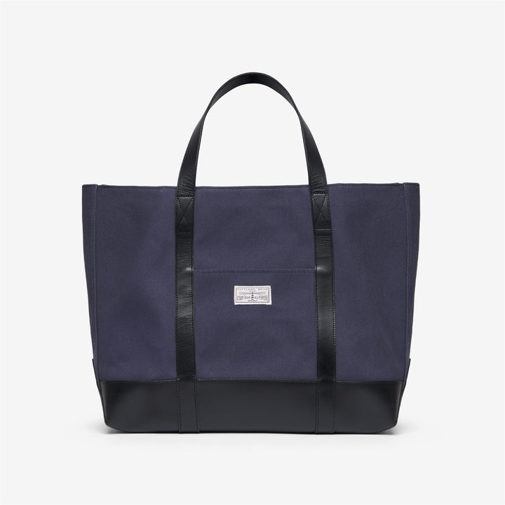 Blue-black Unisex Leisure Tote Bag with Leather Handles 1