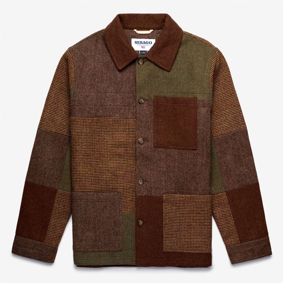 Brown multicolor unisex mid patchwork jacket 01
