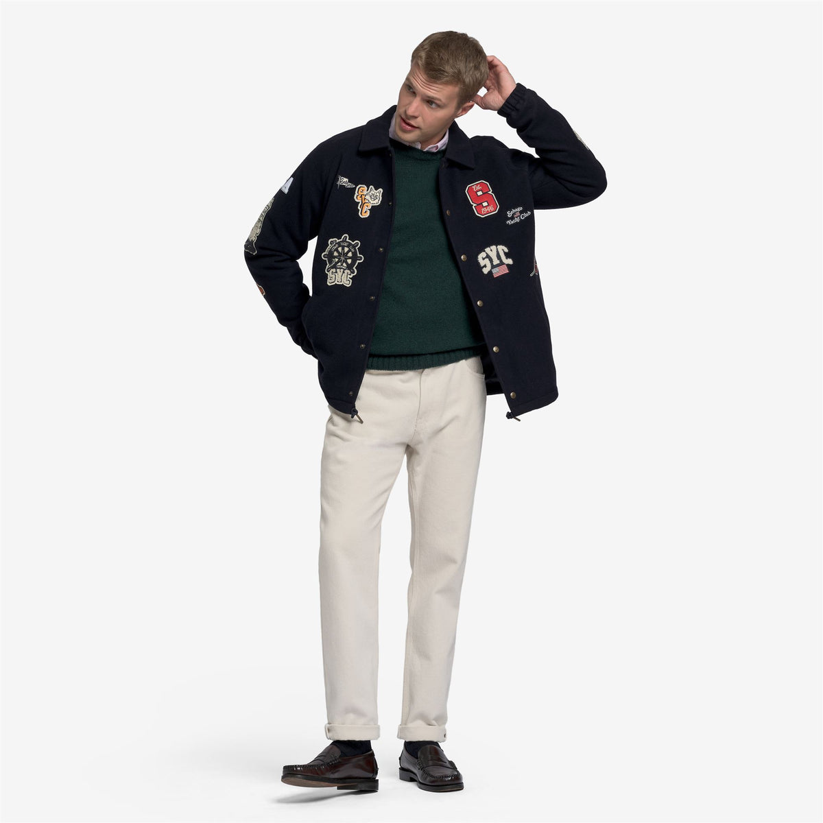 Blue Unisex Wool Coach Jacket