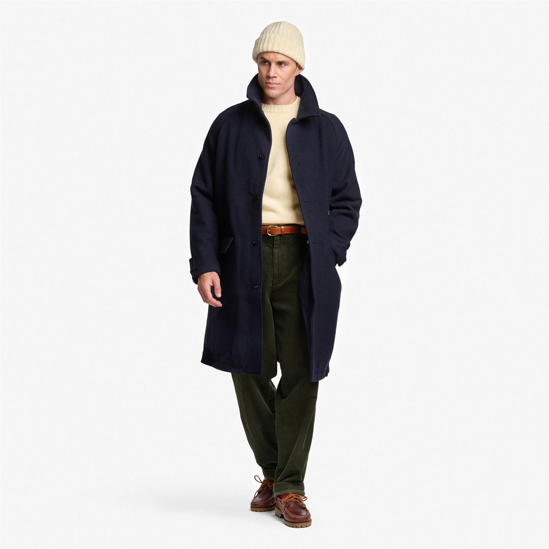 Chaqueta larga de lana unisex azul oscuro con solapa desmontable main