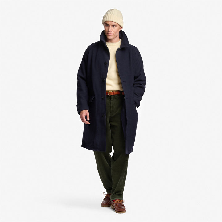 Chaqueta larga de lana unisex azul oscuro con solapa desmontable 4