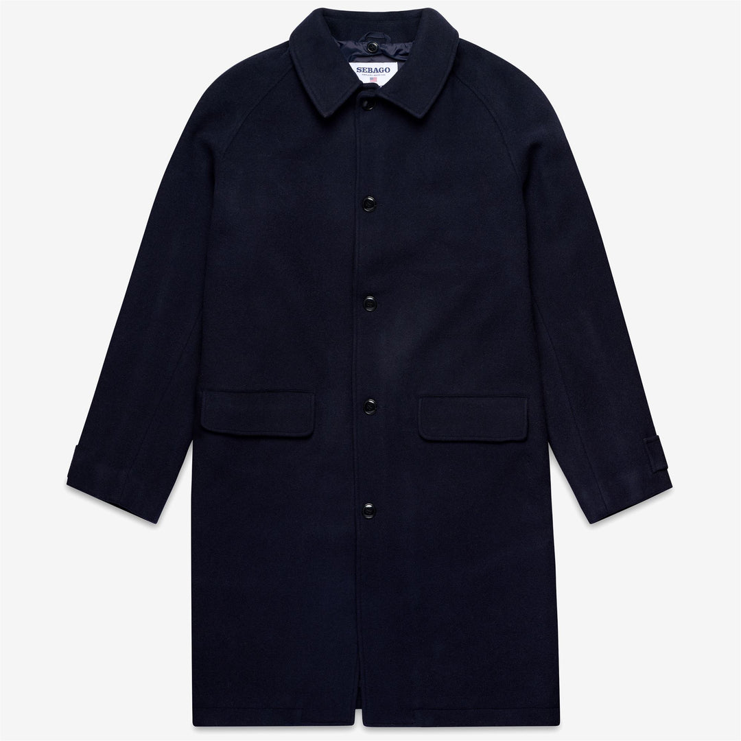 Dark Blue Unisex Long Wool Jacket with Detachable Flap 01