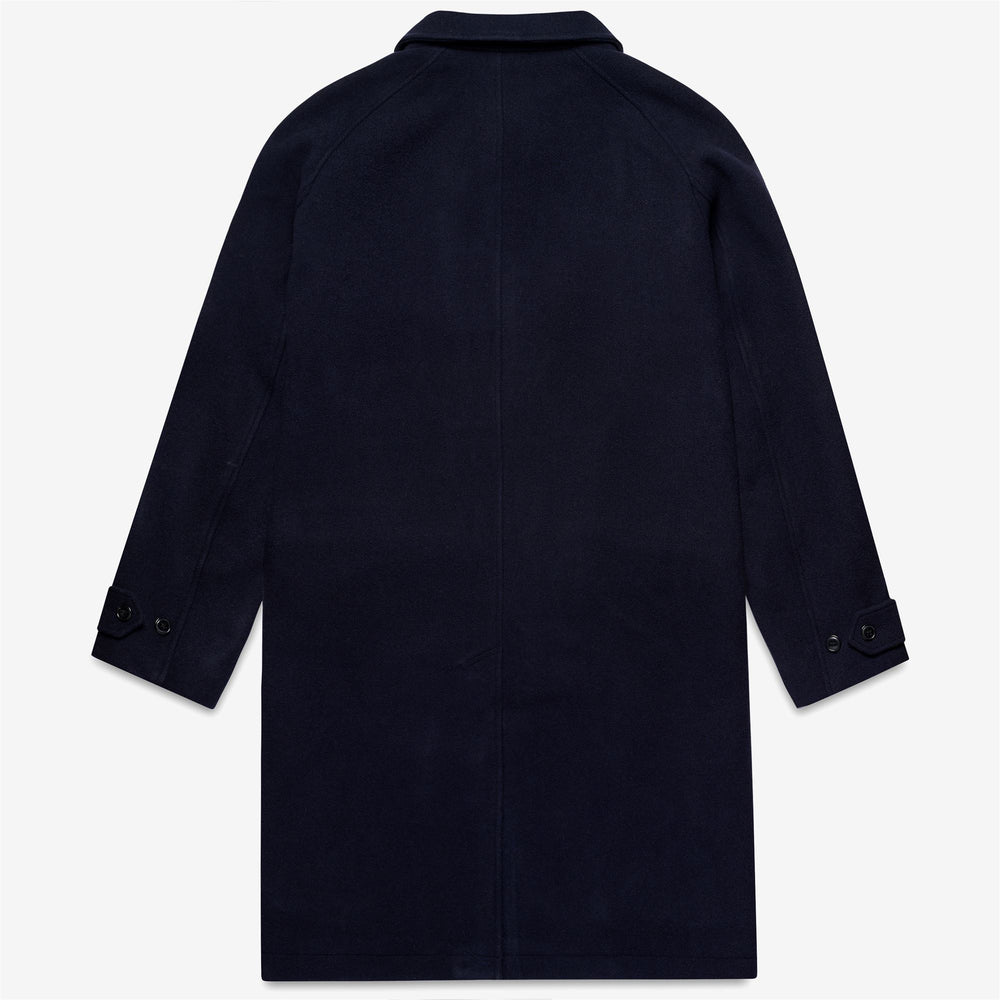 Dark Blue Unisex Long Wool Jacket with Detachable Flap 02