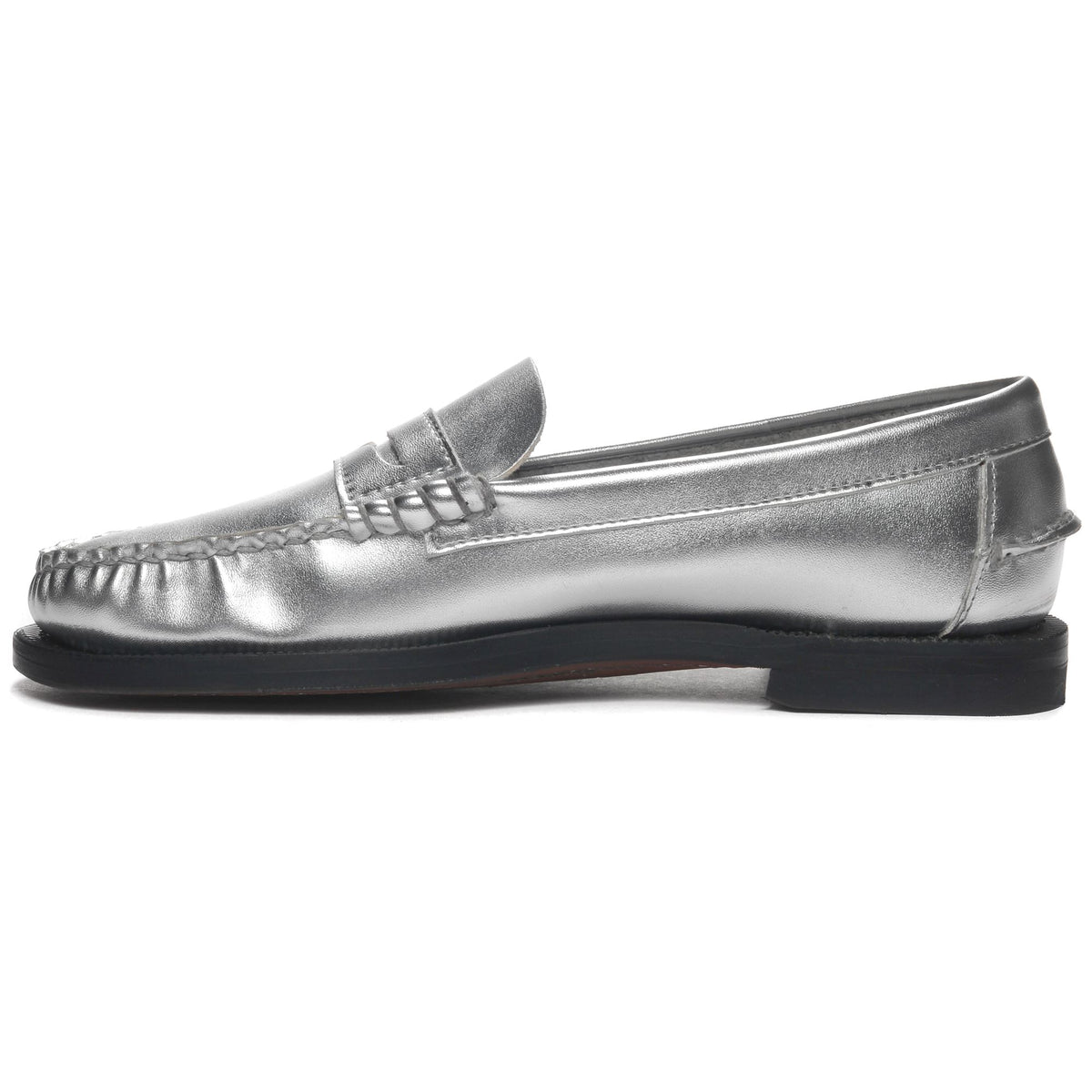 Grauer Damen-Slipper aus Metallic-Leder