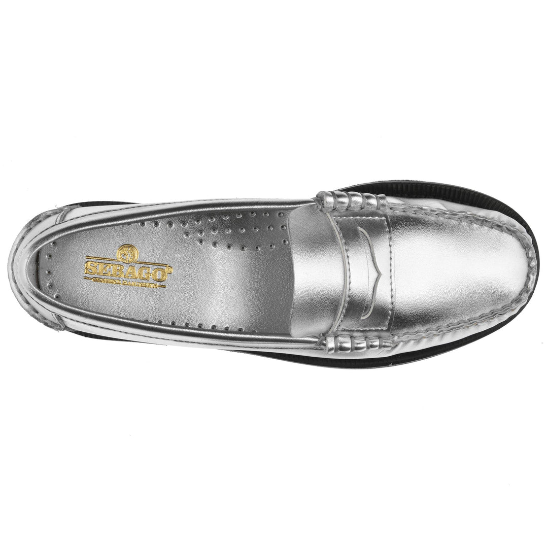 Mocassins d'affaires gris argenté pour femme avec tige en cuir métallisé main