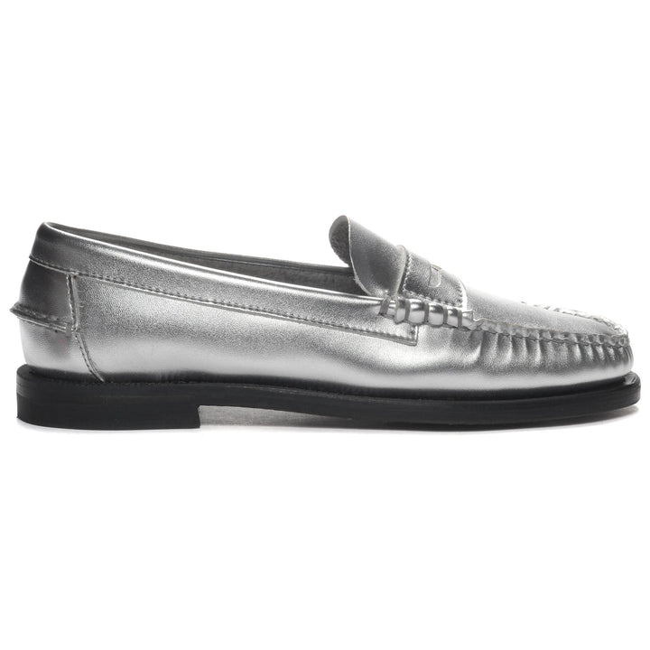Mocassins d'affaires gris argenté pour femme avec tige en cuir métallisé 1