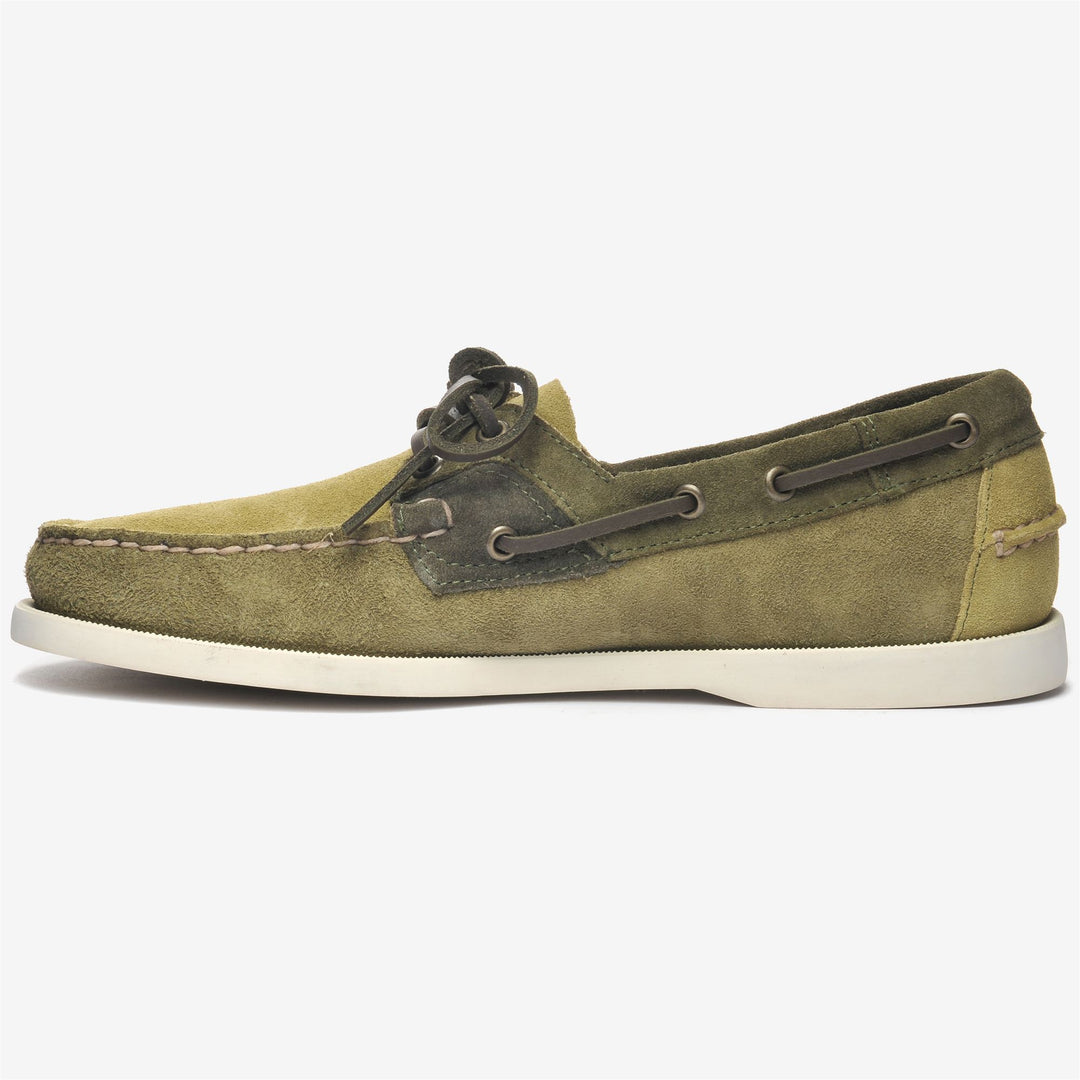 Olive Grey Men's Nautical Moccasin Boat Shoes with Leather Upper main