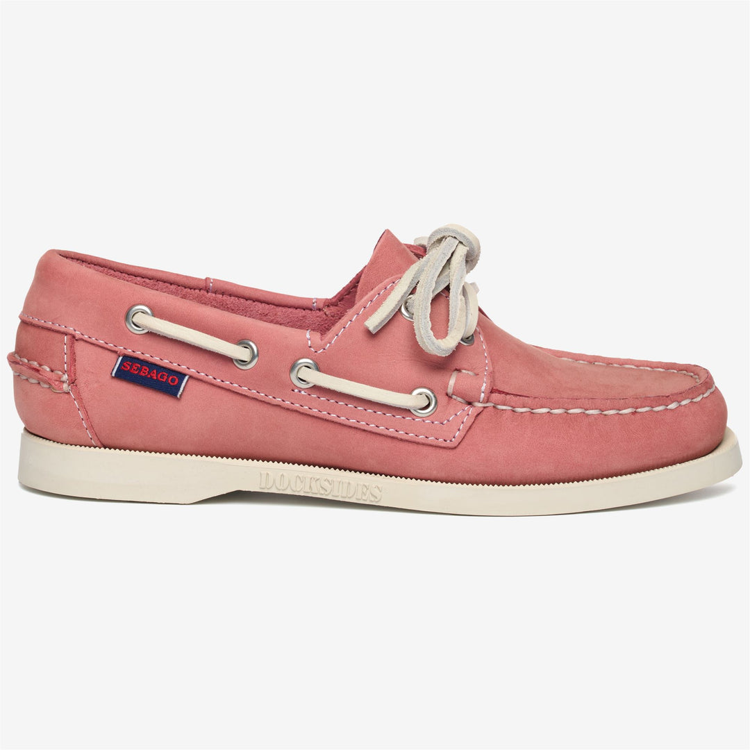 Zapatos náuticos tipo mocasín de nobuk para mujer en color rosa y rojo 01