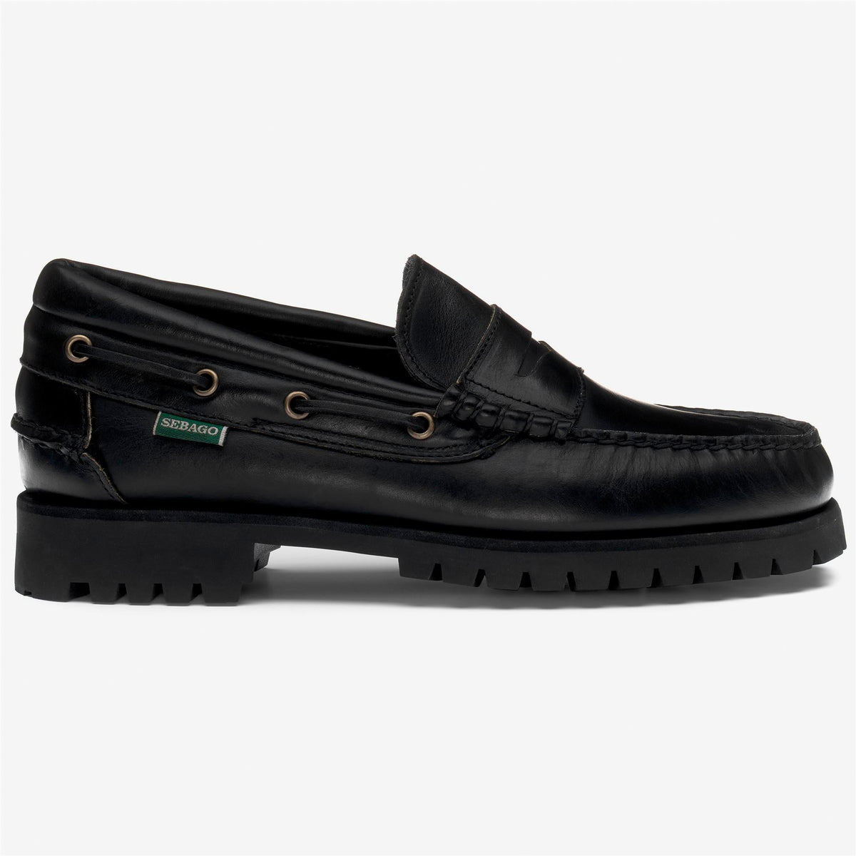Black Men's Leather Boat Shoe