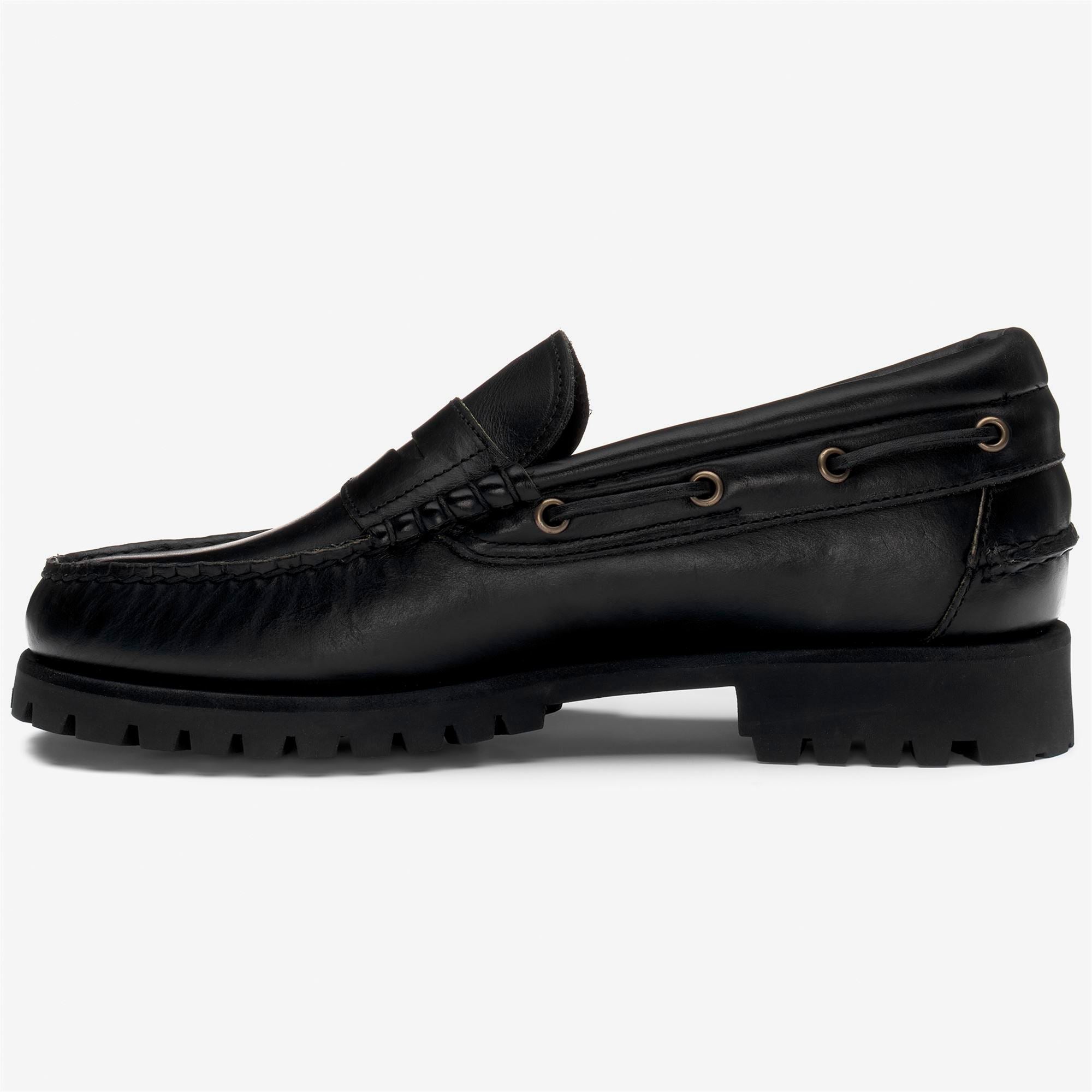 Black Men's Low Cut Leather Moccasin with Rubber Sole | Sebago