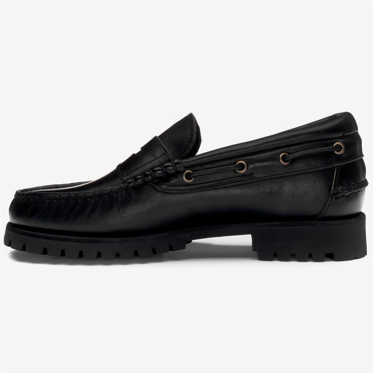 Black Men's Leather Boat Shoe