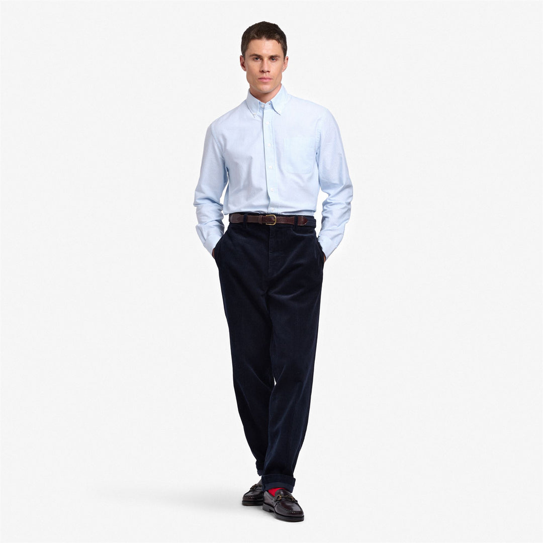Pantalon chino en velours côtelé bleu foncé pour homme, coupe ajustée main