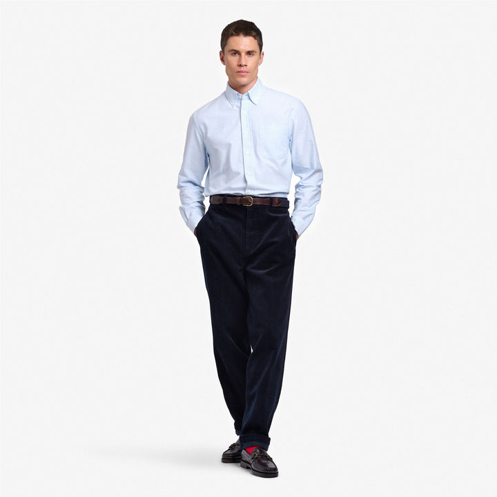 Pantalon chino en velours côtelé bleu foncé pour homme, coupe ajustée 3