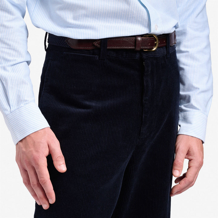 Pantalon chino en velours côtelé bleu foncé pour homme, coupe ajustée 5