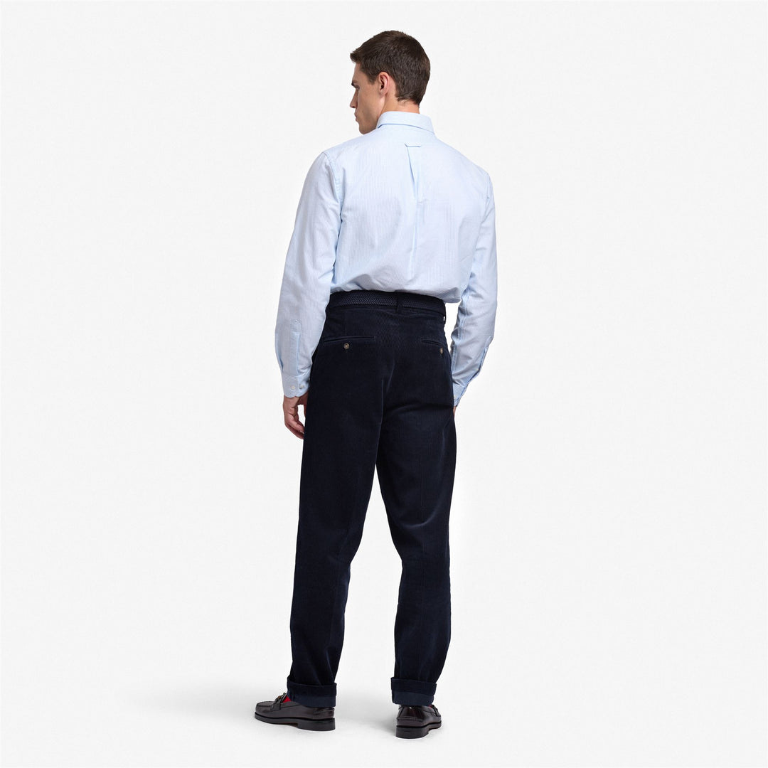 Pantalon chino en velours côtelé bleu foncé pour homme, coupe ajustée main