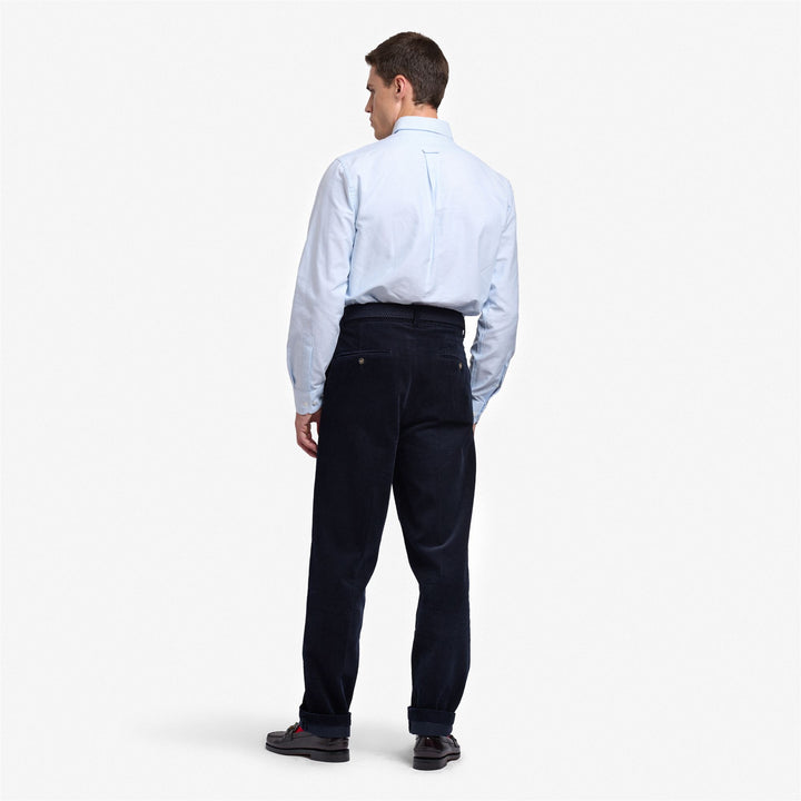 Pantalon chino en velours côtelé bleu foncé pour homme, coupe ajustée 4