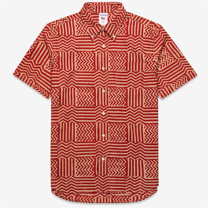 Camisa informal unisex roja con botones y estampado gráfico 1