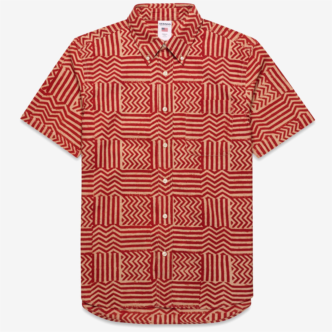 Camicia casual unisex rossa con bottoni e stampa grafica 01