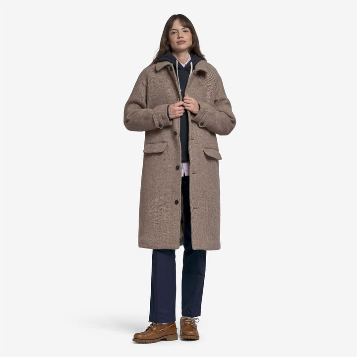 Beige unisex classic herringbone wool coat 6