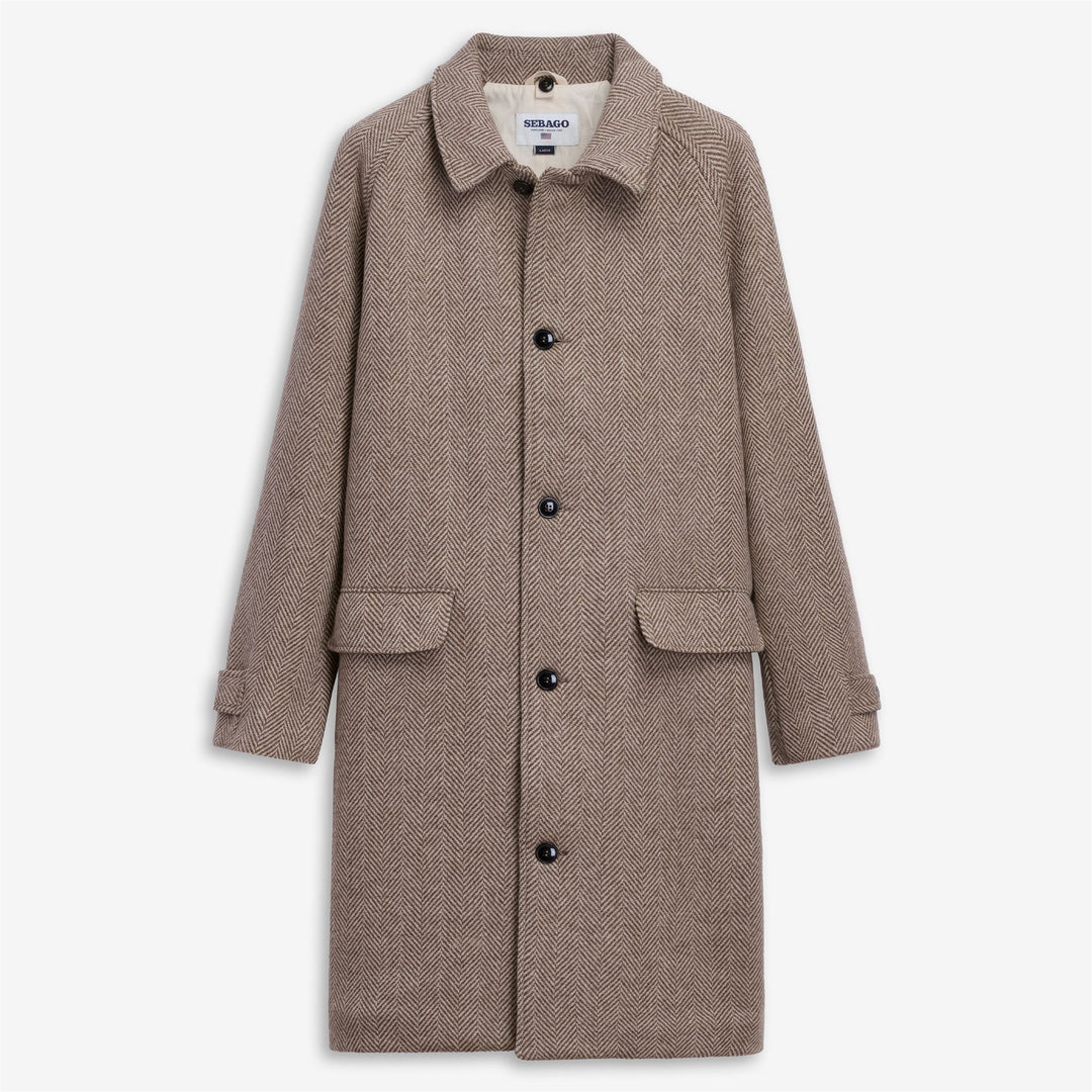 Beige unisex classic herringbone wool coat 01