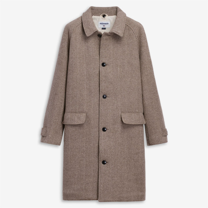 Beige unisex classic herringbone wool coat 1