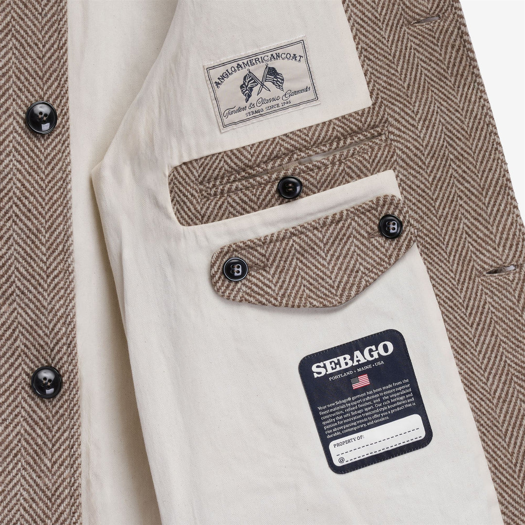 Beige unisex classic herringbone wool coat main