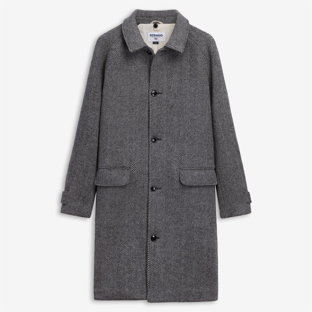 Light Grey Unisex Vintage Herringbone Wool Coat 01