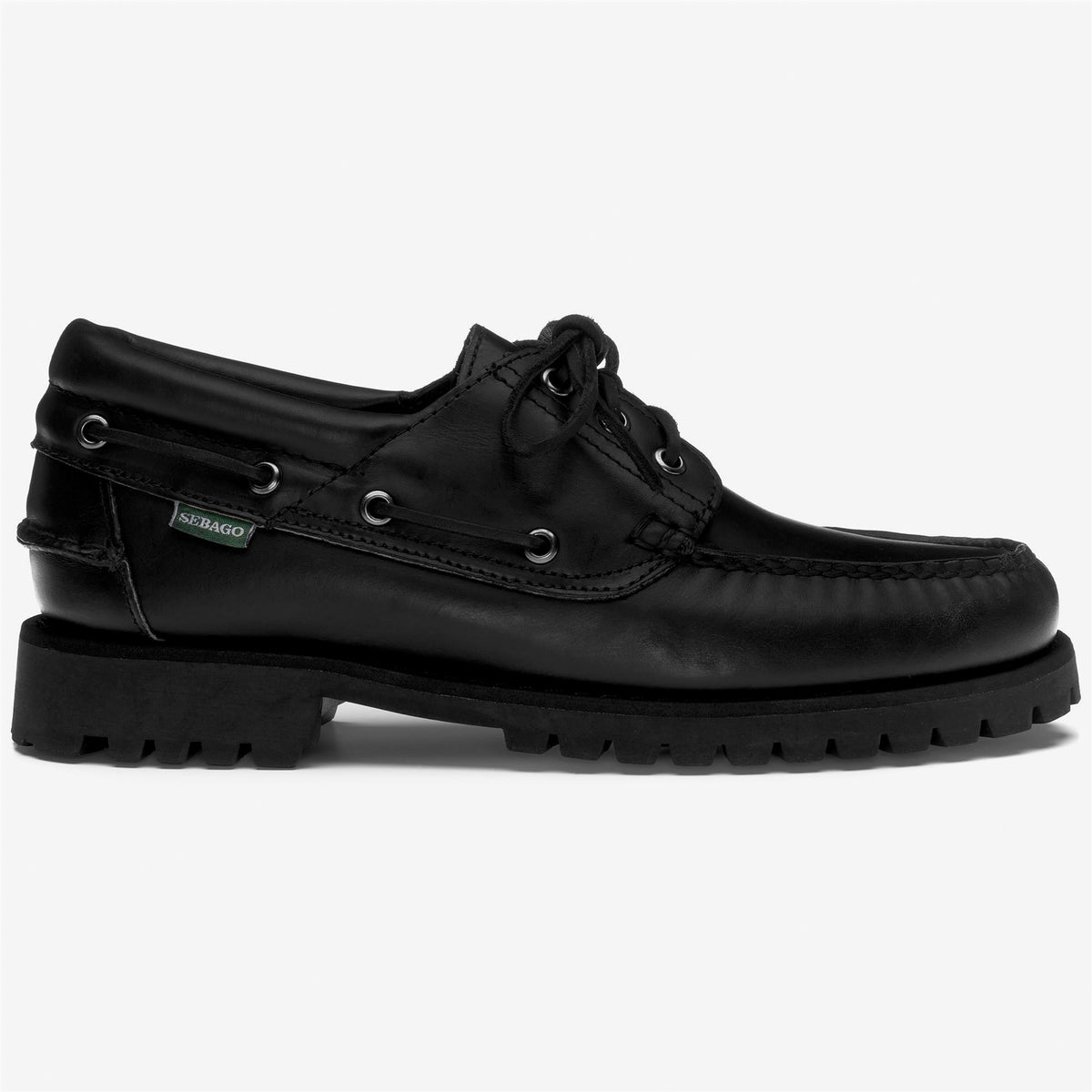 Black Men's Leather Boat Shoe