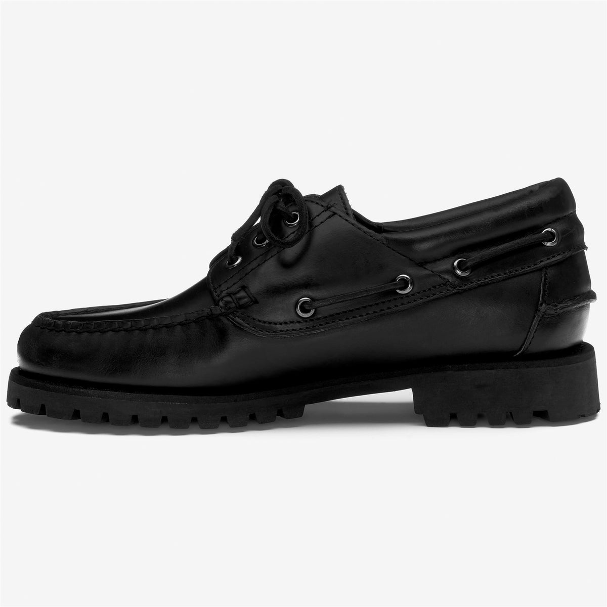 Black Men's Leather Boat Shoe