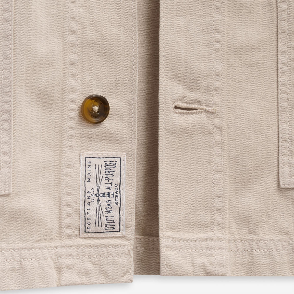 Beige Unisex Cotton Herringbone Jacket