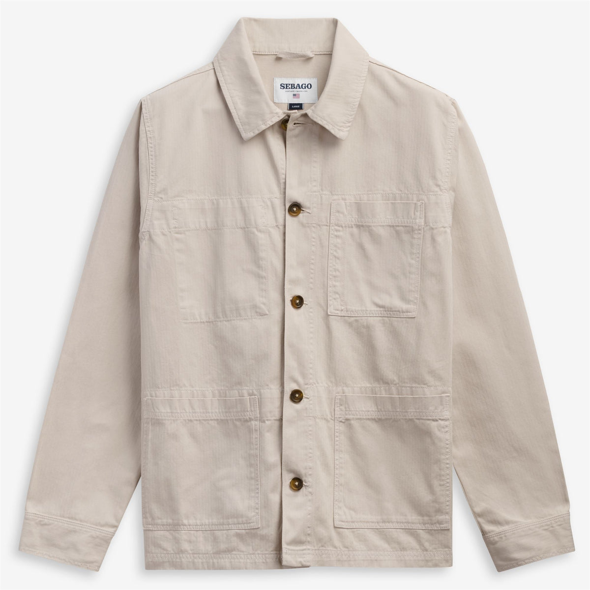 Beige Unisex Cotton Herringbone Jacket