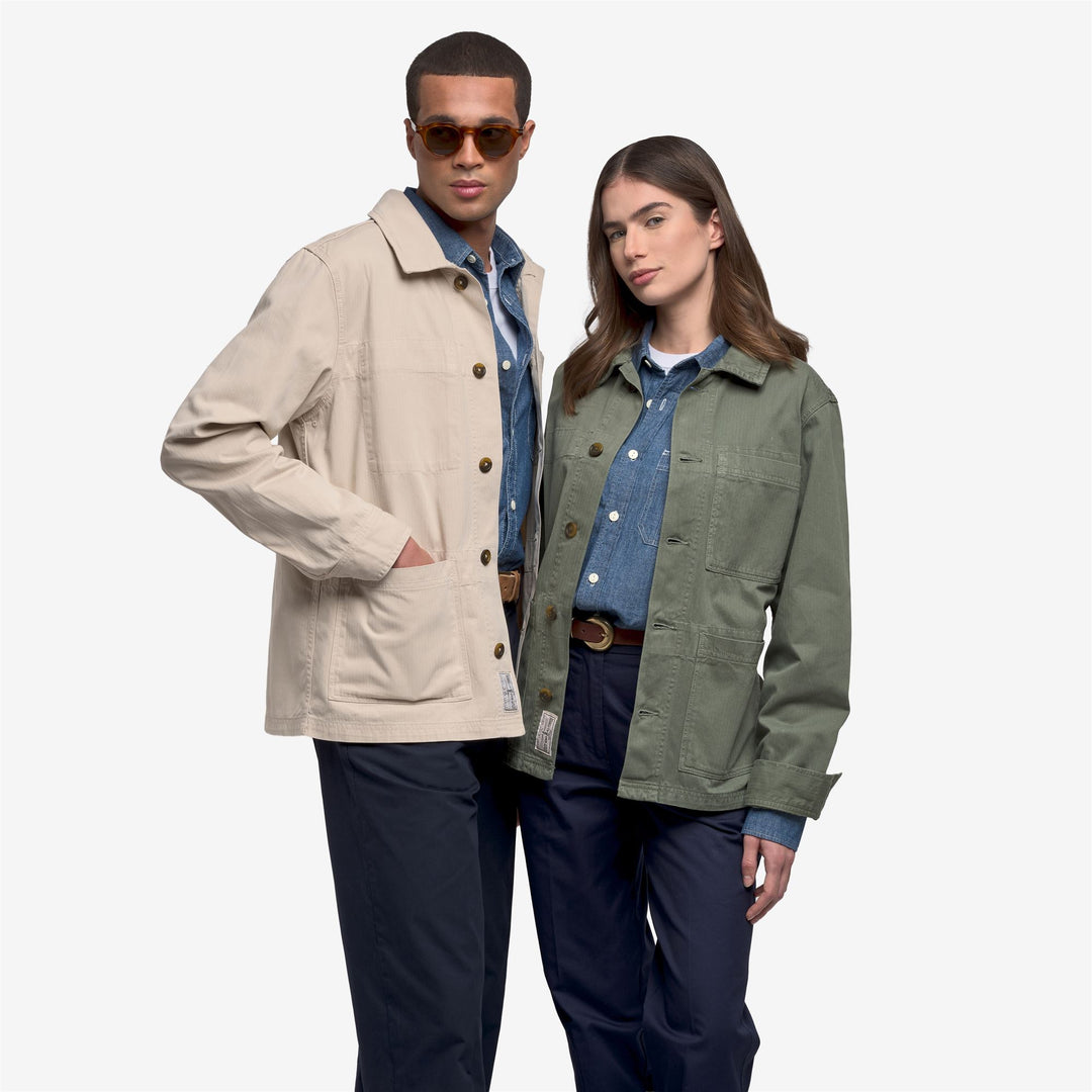 Chaqueta de trabajo unisex beige con diseño de espiga para el tiempo libre main