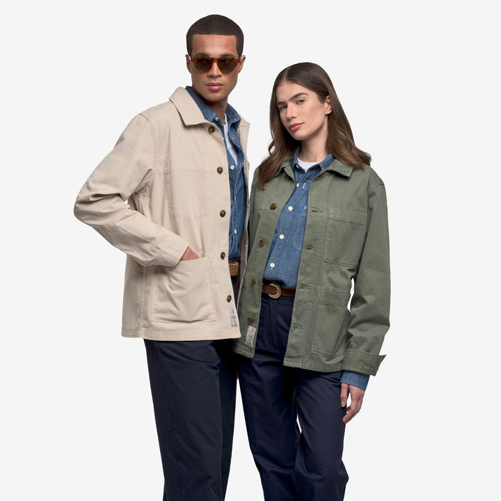 Chaqueta de trabajo unisex beige con diseño de espiga para el tiempo libre 7