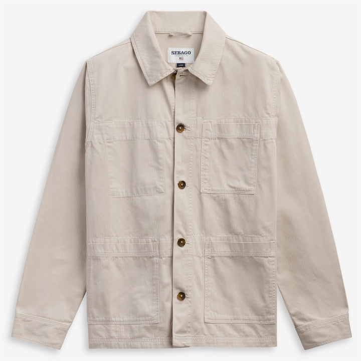 Chaqueta de trabajo unisex beige con diseño de espiga para el tiempo libre 1