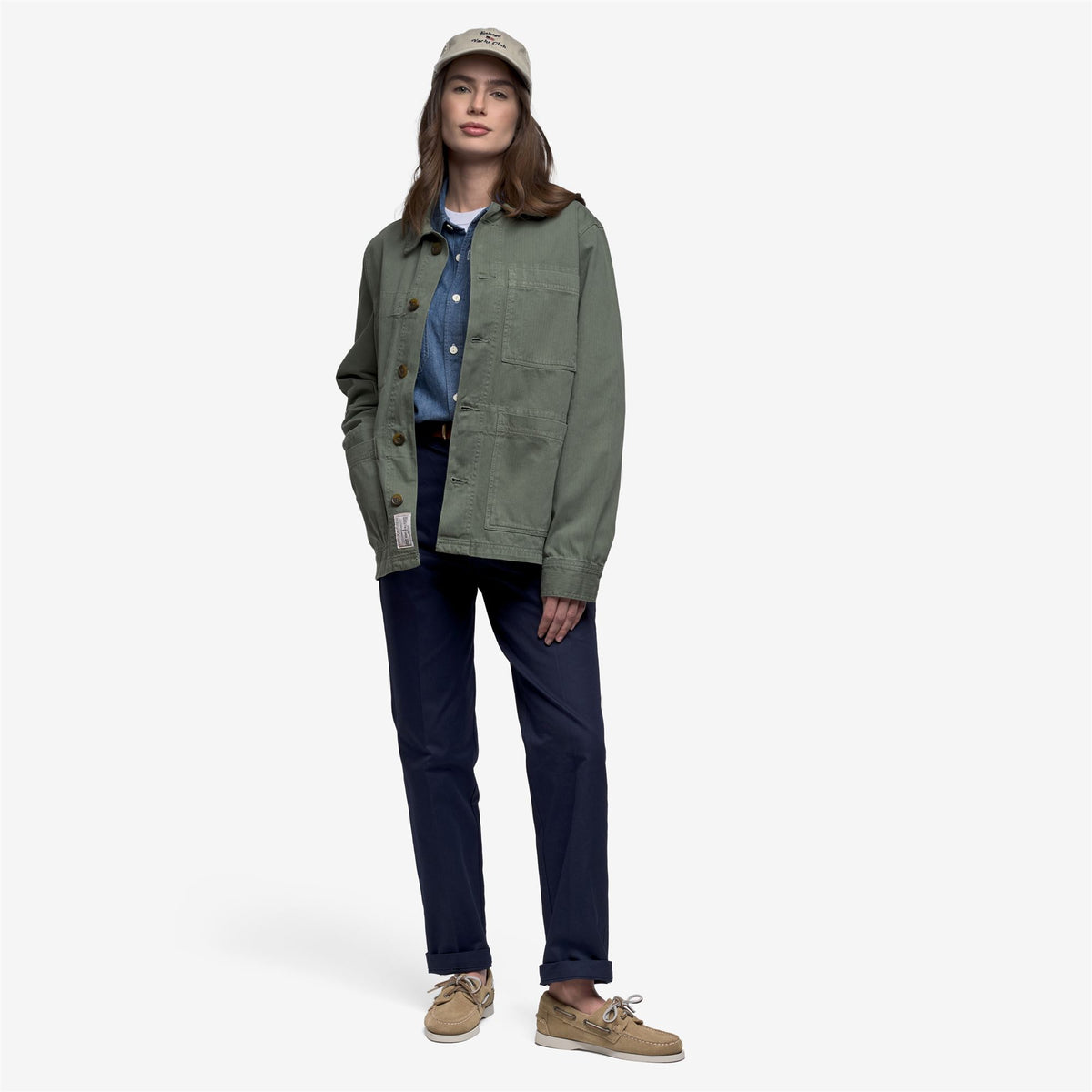 Green Unisex Cotton Herringbone Jacket