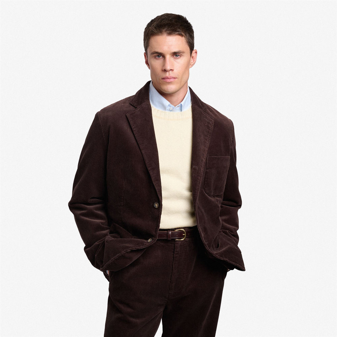 Veste blazer unisexe en velours côtelé marron à la silhouette classique main