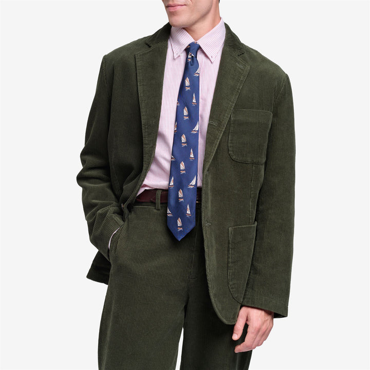 Veste blazer unisexe verte en velours côtelé au design classique 3